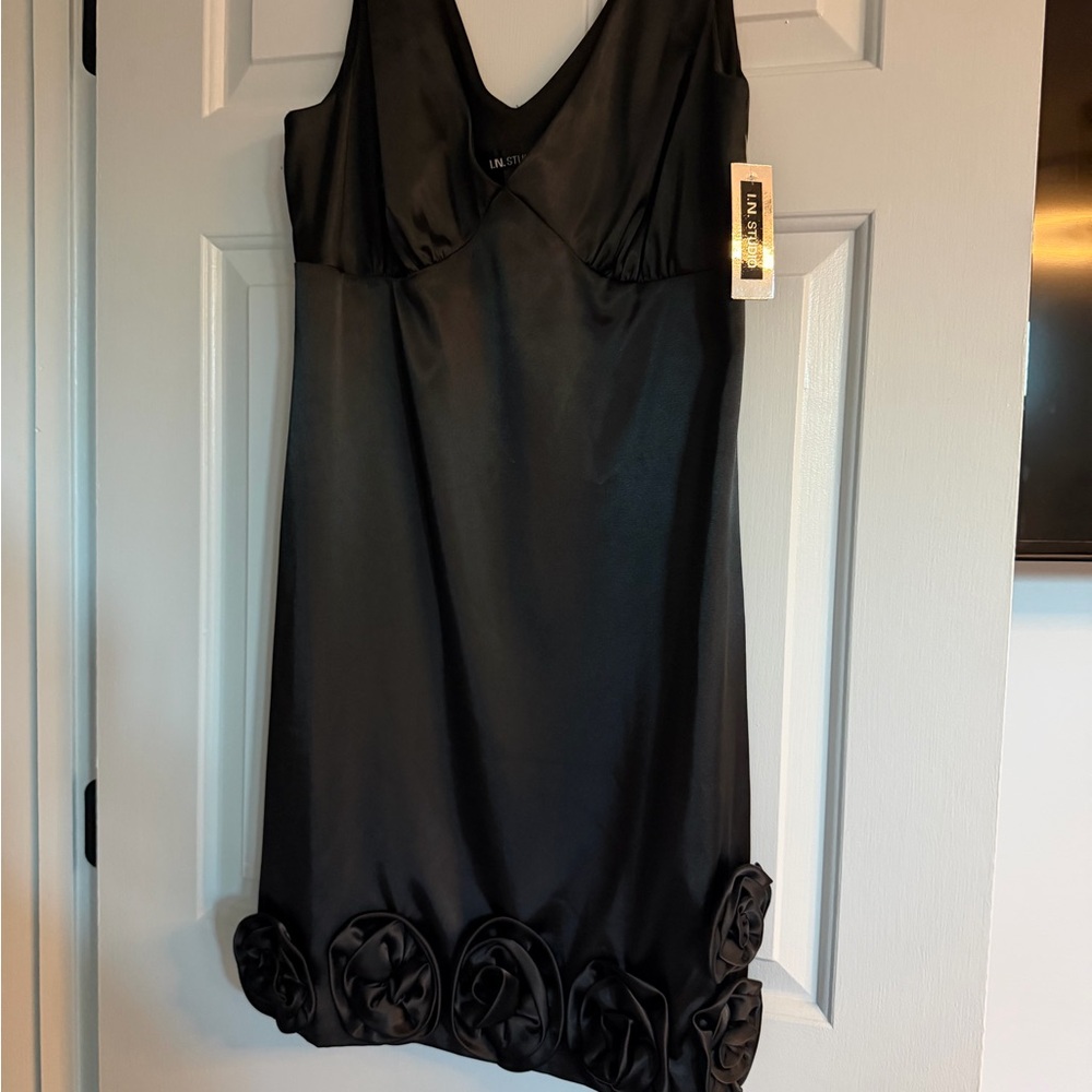 I.N. Studio Black Mini Dress with Floral Accents